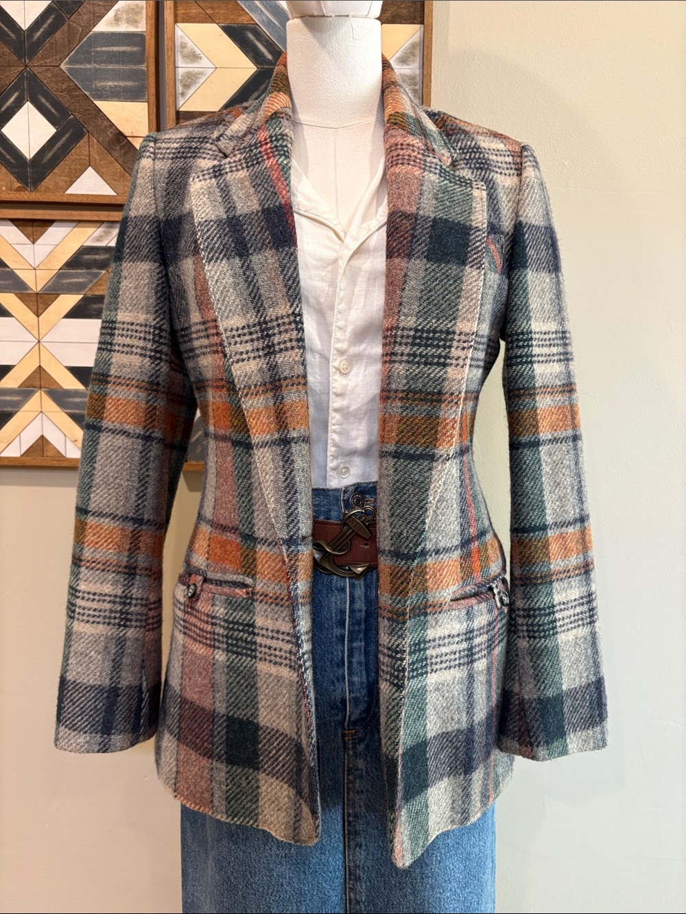 Vintage Plaid Tweed Hunters Run Wool Blazer Jacket size Small